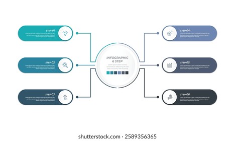 Vector infographics business circle 6 steps. timeline infographic icons designed for abstract background template