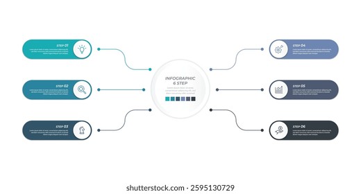 Vector infographics business circle 6 steps. timeline infographic icons designed for abstract background template