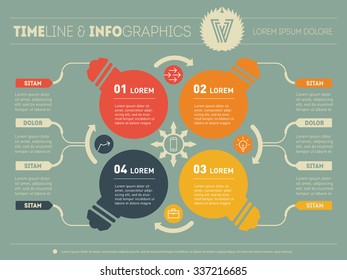Vector infographics. Business concept with 4 options, parts, steps or processes. Templates for diagram, graph, presentation and round chart with additions.
