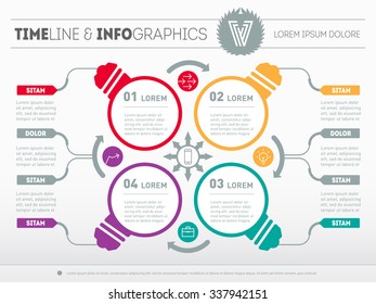 Vector infographics. Business concept with 4 options, parts, steps or processes. Templates for diagram, graph, presentation and round chart with lamps.