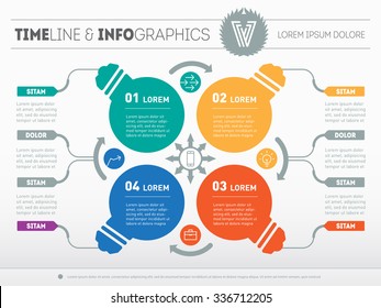 Vector infographics. Business concept with four options, parts, steps or processes. Templates for diagram, graph, presentation and round chart with lamps.