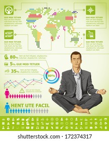 infografía vectorial con hombre de negocios, mapa de la tierra e iconos web, y elementos útiles para cualquier visualización