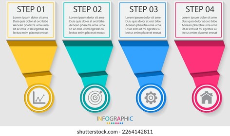 Plantilla de proceso de negocio de infografías vectoriales.Concepto de diseño gráfico moderno de elementos de hitos.