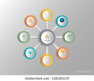 Vector Infographics circle label, template design. Business concept,  with icon 9 step.Infographic element for layout process diagram.