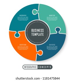 Vector infographics circle puzzle template for chart, diagram, web design, presentation, workflow layout. Business concept with 4 options, parts, steps or processes