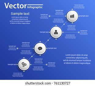  Vector infographics with circles and icons on blue backgraund. Can be used for workflow layout, diagram, business step options, banner, web design.  Eps 10