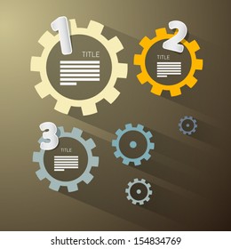Vector Infographics - Cogs, Wheels Made from Paper on Dark Background