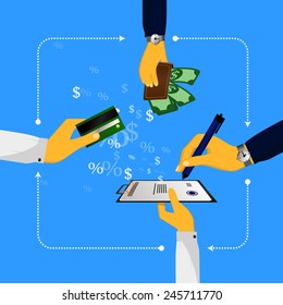 Vector infographics concept of credit, banks, transfer of funds