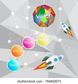 Vector infographics concept of start up business project with rocket in the sky