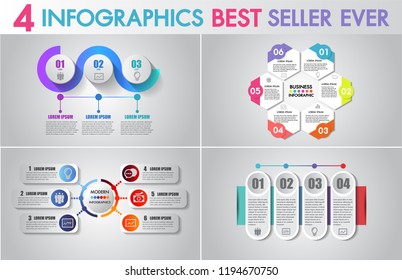 Vector Infographics design and business marketing icons set can be used for workflow layout, diagram, annual report, web design.Concept with 3, 4 and 6 options, steps or processes space for text edit.