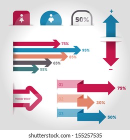Vector Infographics design elements. Survey and research results. Graphs. Arrow graphs.