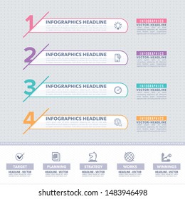 Vector Infographics Design, Multicolored Stats Arrows Template With Business Strategy Flat Web Icons