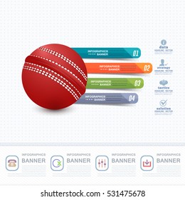 Vector Infographics Design and Sports Web Banner Stats Elements, Realistic Cricket Ball 