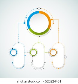 Vector infographics design template with 3D paper label, integrated circles background. Blank space for content, business, infographic, diagram, digital network, flowchart, process diagram

