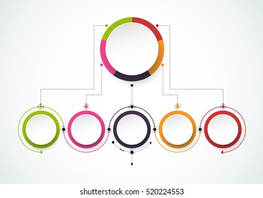 Vector Infographics Design Template With 3D Paper Label, Integrated Circles Background. Blank Space For Content, Business, Infographic, Diagram, Digital Network, Flowchart, Process Diagram