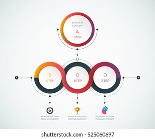 Vector Infographics Design Template With 3D Paper Label, Integrated Circles Background. Blank Space For Content, Business, Infographic, Diagram, Digital Network, Flowchart, Process Diagram, Timeline

