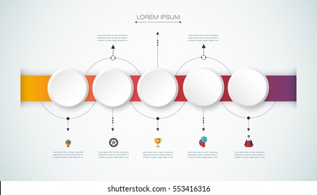 Vector infographics design template with 3D paper label, integrated circles background. Blank space for content, business, infographic, diagram, digital network, flowchart, process diagram, timeline

