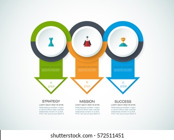 Vector infographics design template with 3D paper label, integrated circles background. Blank space for content, business, infographic, diagram, digital network, flowchart, process diagram