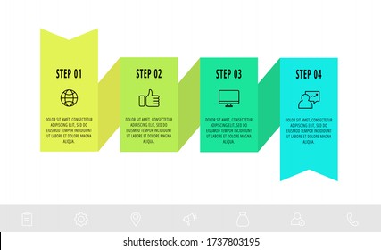 Vector infographics design template with 4 labels. Modern ribbon concept. Origami style can be used for diagram, web, banner, workflow layout, presentations, flow chart, info graph, timeline, content.