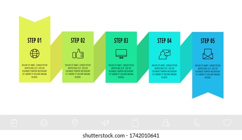Vector infographics design template with 5 labels. Modern ribbon concept. Origami style can be used for business, banner, workflow layout, presentations, chart, info graph, timeline, content, levels