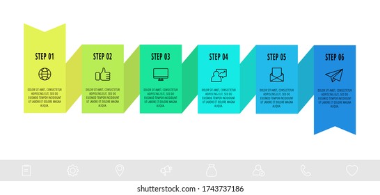 Vector infographics design template with 6 labels. Modern ribbon concept. Origami style can be used for diagram, business, web, banner, workflow layout, flow chart, info graph, timeline, levels.