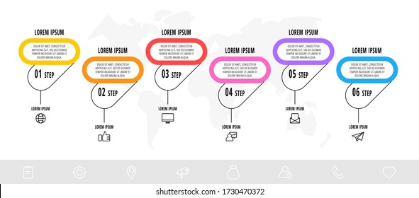 Vector infographics design template with 8 labels and icons. Vector line concept. Can be used for diagram, web, banner, presentations, flow chart, info graph, timeline, content, levels.
