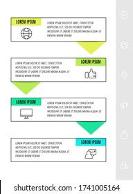 Vector infographics design template with arrows. Four steps. Modern line concept can be used for diagram, business, web, banner, workflow layout, presentations, flow chart, info graph, timeline