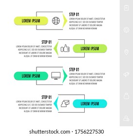 Vector infographics design template with arrows. Four steps. Modern line concept can be used for diagram, business, web, banner, workflow layout, presentations, flow chart, info graph, timeline