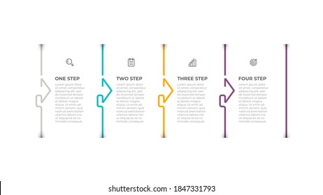 Vector infographics design template with arrows and 4 options or steps. Can be used for business brochure, annual report or presentation.