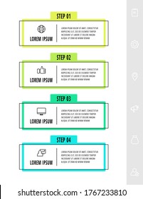Vector infographics design template with icons. Four steps. Modern line concept can be used for diagram, business, web, banner, workflow layout, presentations, flow chart, info graph, timeline