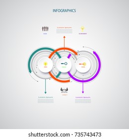 Vector Infographics Design Template, Integrated Circles. Business Concept With Options. Blank Space For Content, Business, Infographic, Diagram, Process Diagram, Timeline, Digital Network, Flowchart