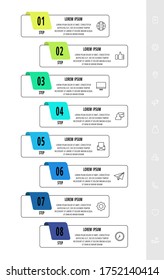 Vector infographics design template with label. Eight steps. Modern line concept can be used for diagram, business, web, banner, workflow layout, presentations, timeline, content, levels