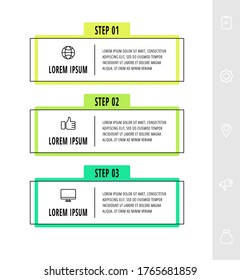Vector infographics design template with label. Three steps. Modern line concept can be used for diagram, workflow layout, presentations, chart, info graph, timeline, content. Data visualization.