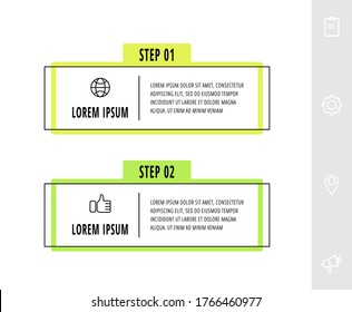 Vector infographics design template with label. Two steps. Modern line concept can be used for diagram, business, web, banner, workflow layout, presentations, info graph, timeline, content, levels