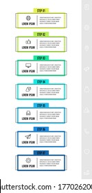 Vector infographics design template with label. Seven steps. Modern line concept can be used for diagram, business, web, banner, workflow layout, presentations, chart, levels. Data visualization.