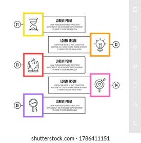 Vector infographics design template with label. Five steps. Modern line concept can be used for diagram, business, web, banner, flow chart, info graph, timeline, content, levels. Data visualization.