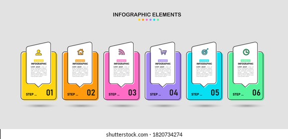 Vector Infographics design template, linear concept with 6 steps.	
