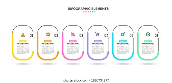 Vector Infographics design template, linear concept with 6 steps.	

