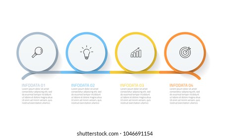 Vector infographics design template. Timeline with 4 options, steps or processes, circles and marketing icons can be used for annual report, workflow diagram, presentation. 