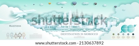 Vector Infographics Design Template Travel Morocco Advertising travel Brochure Morocco. Top world famous city architecture. Modern business brochure banner design for advertising with infographics.