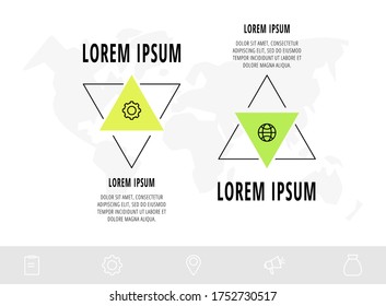 Vector infographics design template with triangle. Two steps. Abstract modern line concept can be used for diagram, business, web, banner, workflow layout, info graph, timeline, content, levels