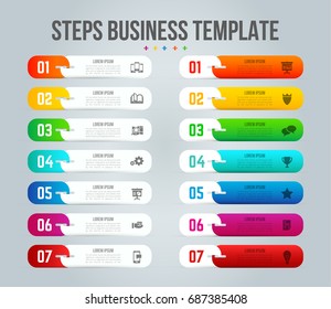 Vector infographics designed to explain or present your information in seven horizontal, color blocks