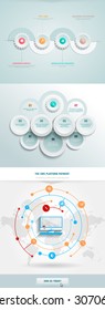 Vector infographics element with business icons. The gears communicate with circles. Clean, minimalist design. For informational graphs, reports, registration data, websites, printed