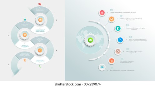 Vector infographics element with business icons. The gears communicate with circles. Clean, minimalist design. For informational graphs, reports, registration data, websites, printed