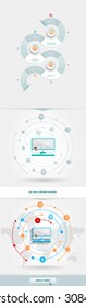 Vector infographics element with business icons. The gears communicate with circles. Clean, minimalist design. For informational graphs, reports, registration data, websites, printed