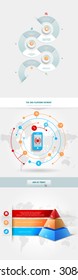Vector infographics element with business icons. The gears communicate with circles. Clean, minimalist design. For informational graphs, reports, registration data, websites, printed