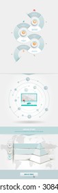 Vector infographics element with business icons. The gears communicate with circles. Clean, minimalist design. For informational graphs, reports, registration data, websites, printed