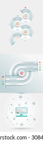 Vector infographics element with business icons. The gears communicate with circles. Clean, minimalist design. For informational graphs, reports, registration data, websites, printed
