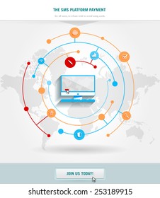 Vector infographics element with circles and business icons. The gears communicate with one another. Clean, minimalist design. For informational graphs, reports, registration data, websites