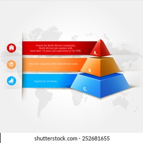 Vector infographics element with colored pyramid. For workflow layout, diagram, number, step up options, web design. Promotion and advertising successful business development. 